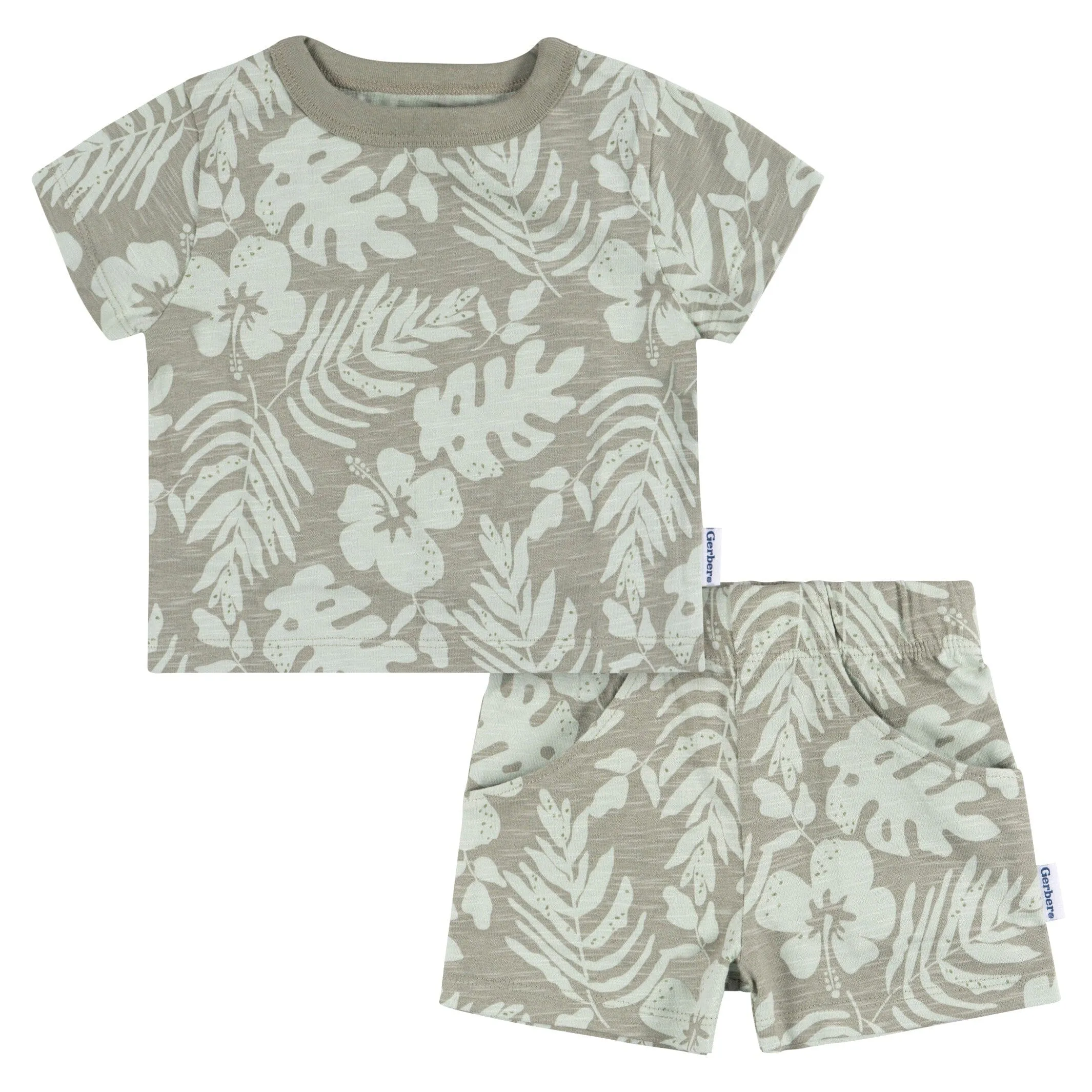2-Piece Baby and Toddler Boys Tropical Leaves T-Shirt and Shorts Set Gerber Childrenswea