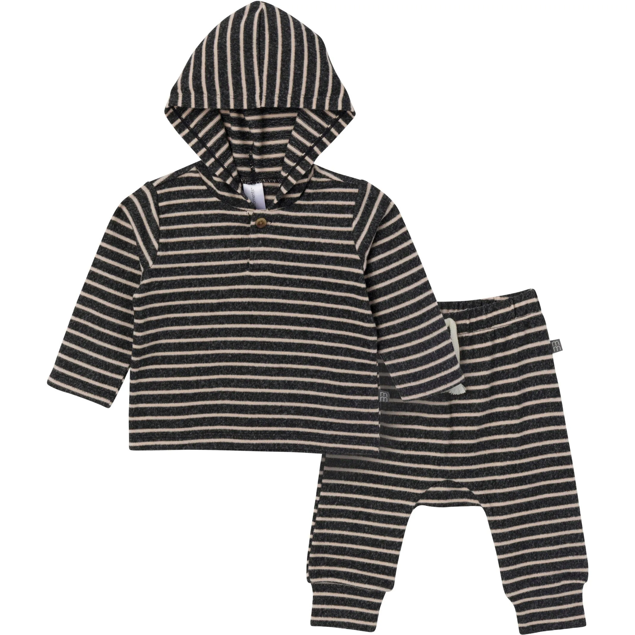 2-Piece Baby Boys Dark Grey Heather Stripe Hacci Hoodie and Jogger Pants Set Gerber Childrenswea