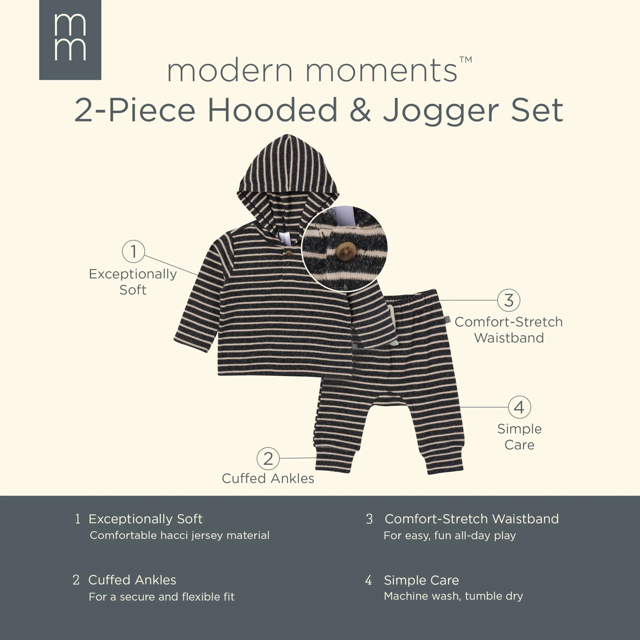 2-Piece Baby Boys Dark Grey Heather Stripe Hacci Hoodie and Jogger Pants Set Gerber Childrenswea