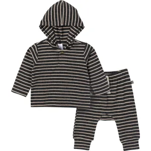 2-Piece Baby Boys Dark Grey Heather Stripe Hacci Hoodie and Jogger Pants Set Gerber Childrenswea
