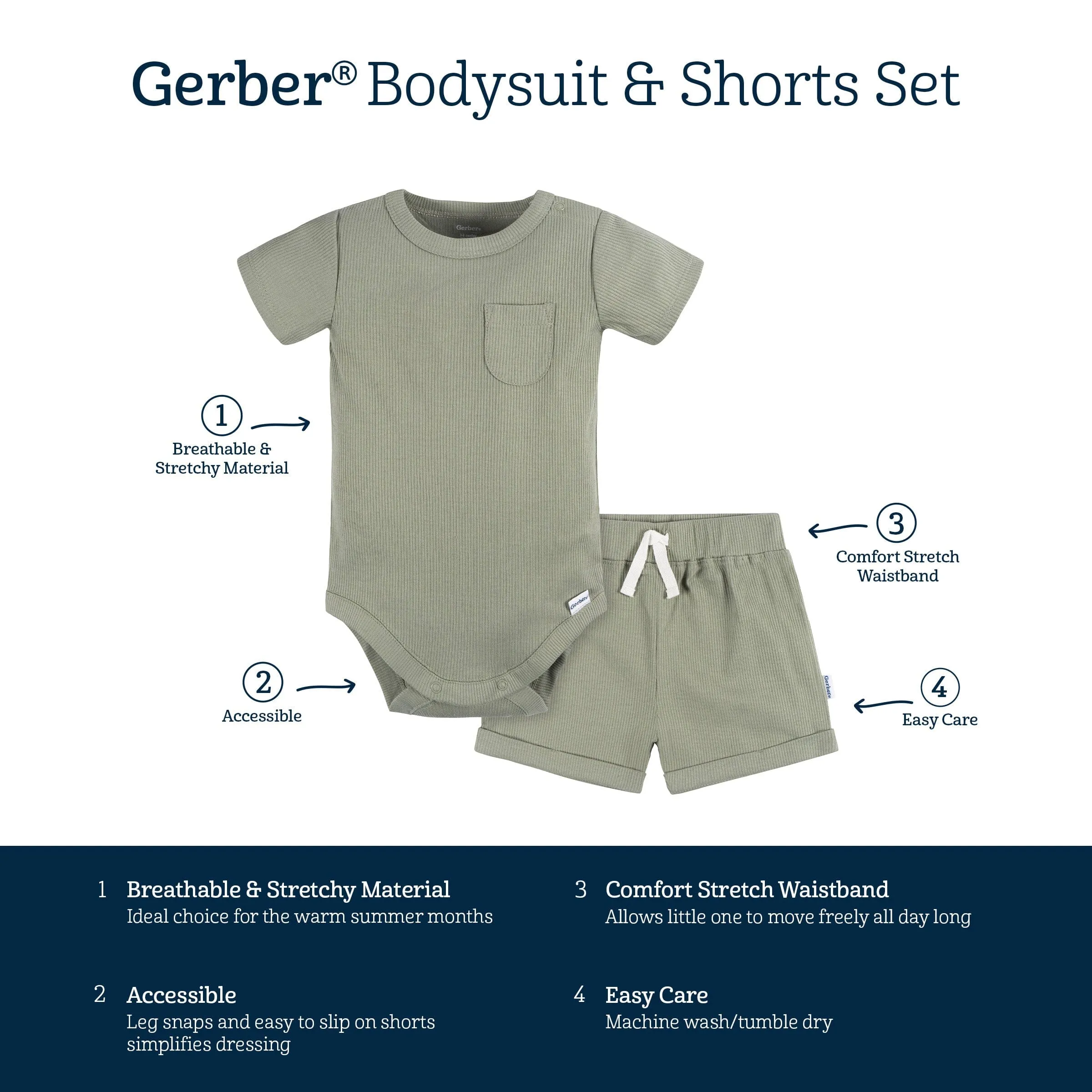 2-Piece Baby Boys Olive Bodysuit and Shorts Set Gerber Childrenswea