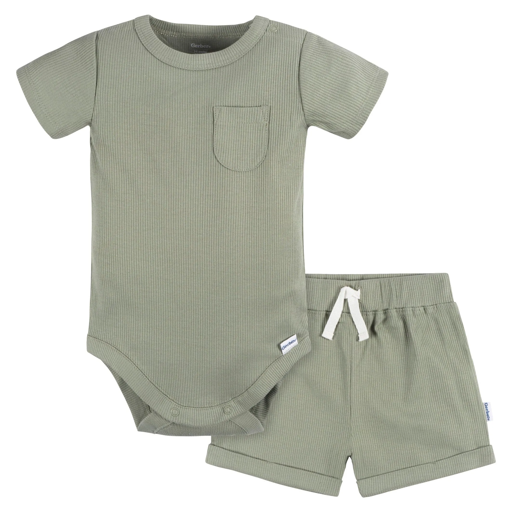 2-Piece Baby Boys Olive Bodysuit and Shorts Set Gerber Childrenswea