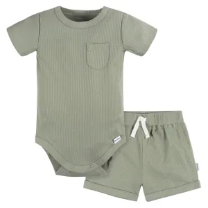 2-Piece Baby Boys Olive Bodysuit and Shorts Set Gerber Childrenswea