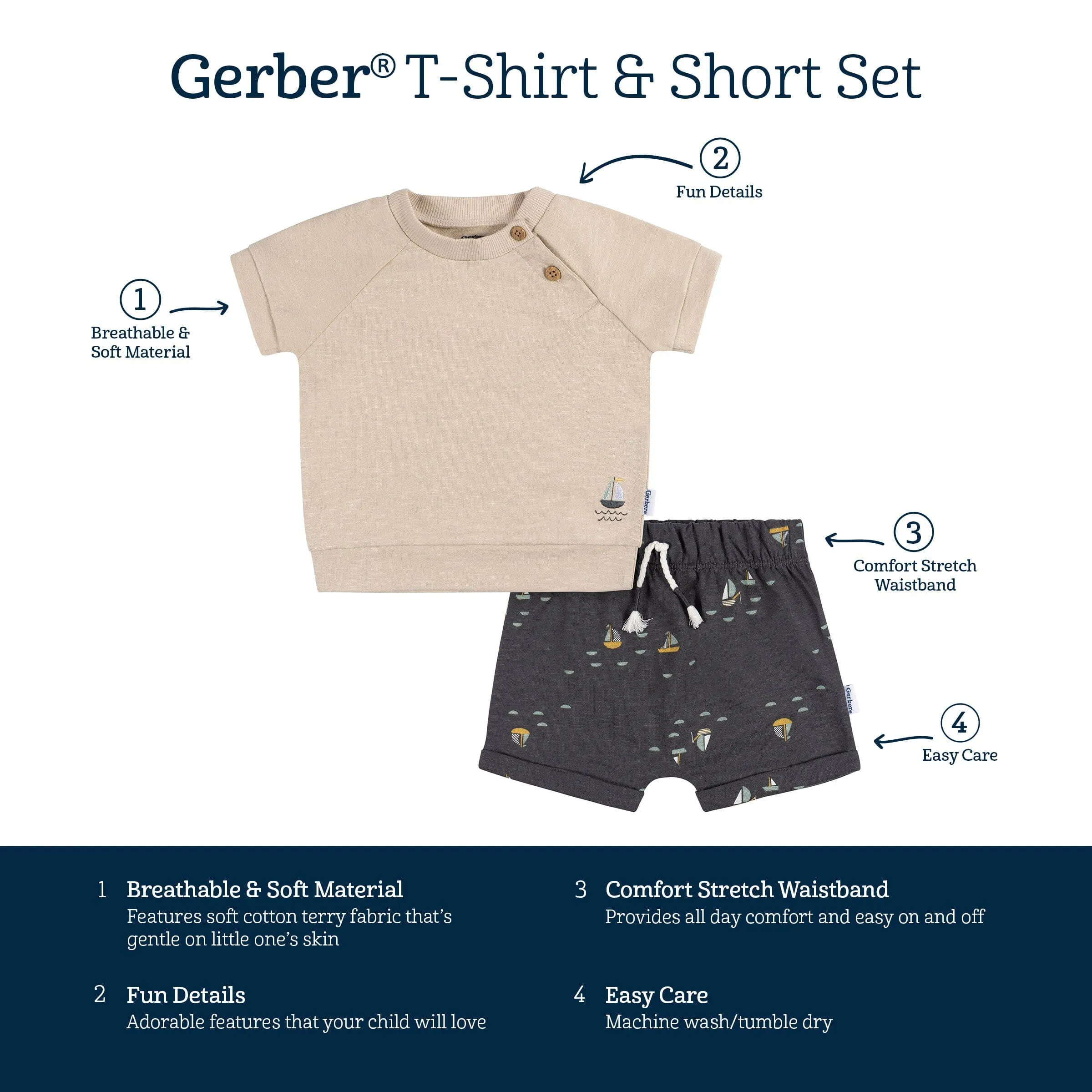 2-Piece Baby Boys Sailboats T-Shirt and Shorts Set Gerber Childrenswea