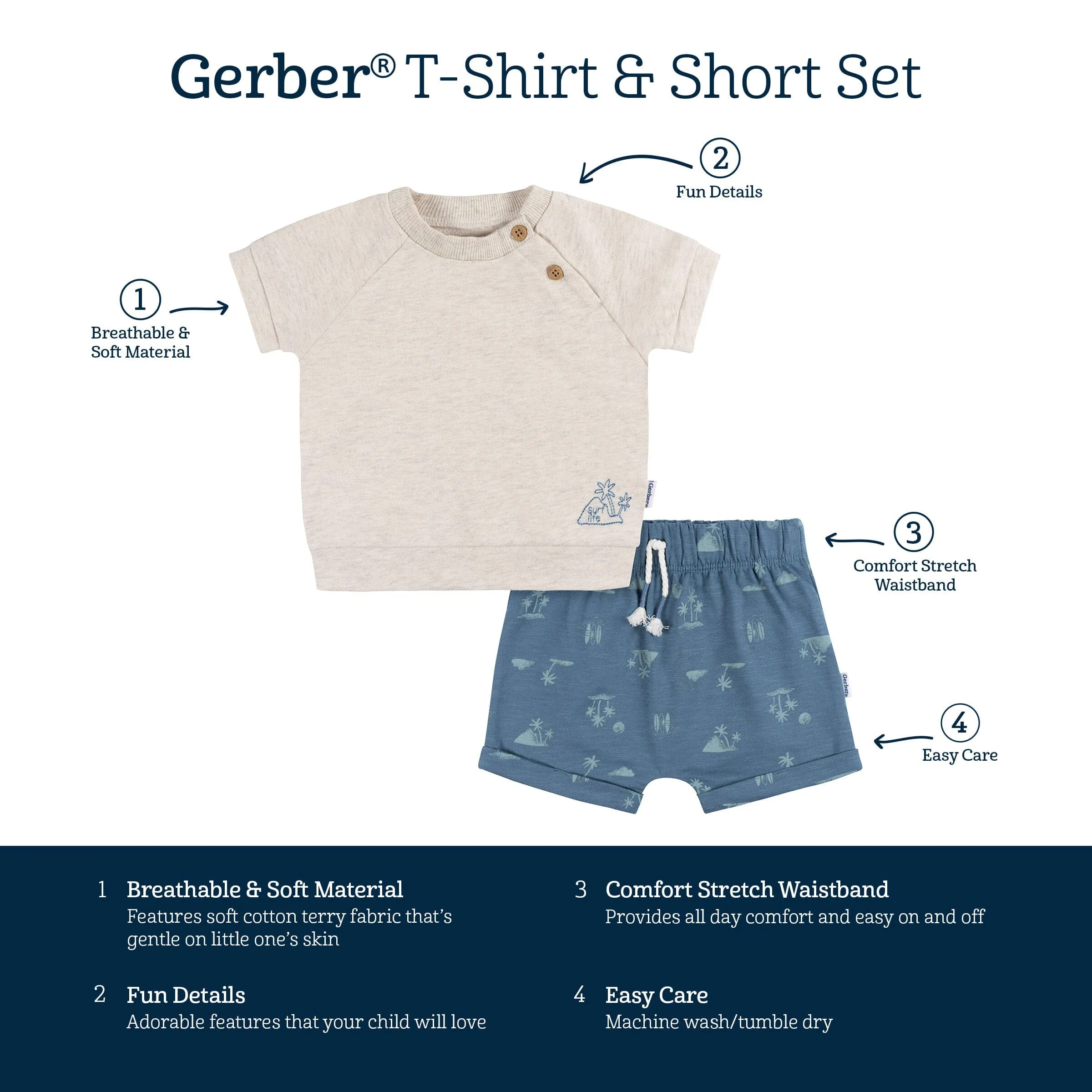 2-Piece Baby Boys Surf Life T-Shirt and Shorts Set Gerber Childrenswea