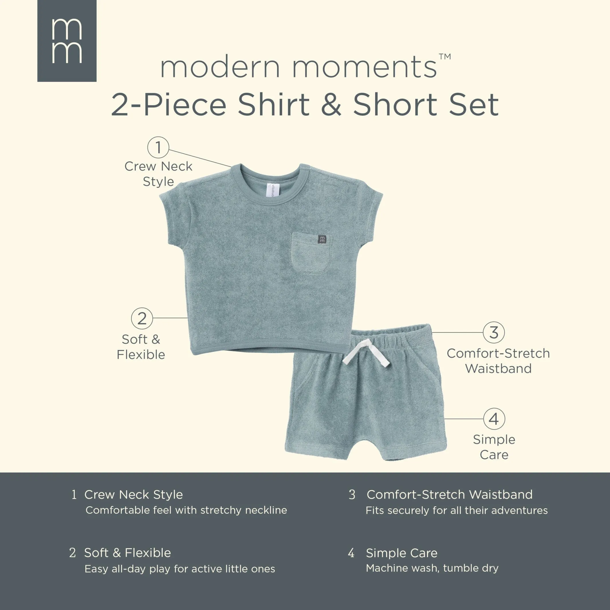 2-Piece Baby Boys Teal Shirt and Shorts Set Gerber Childrenswea