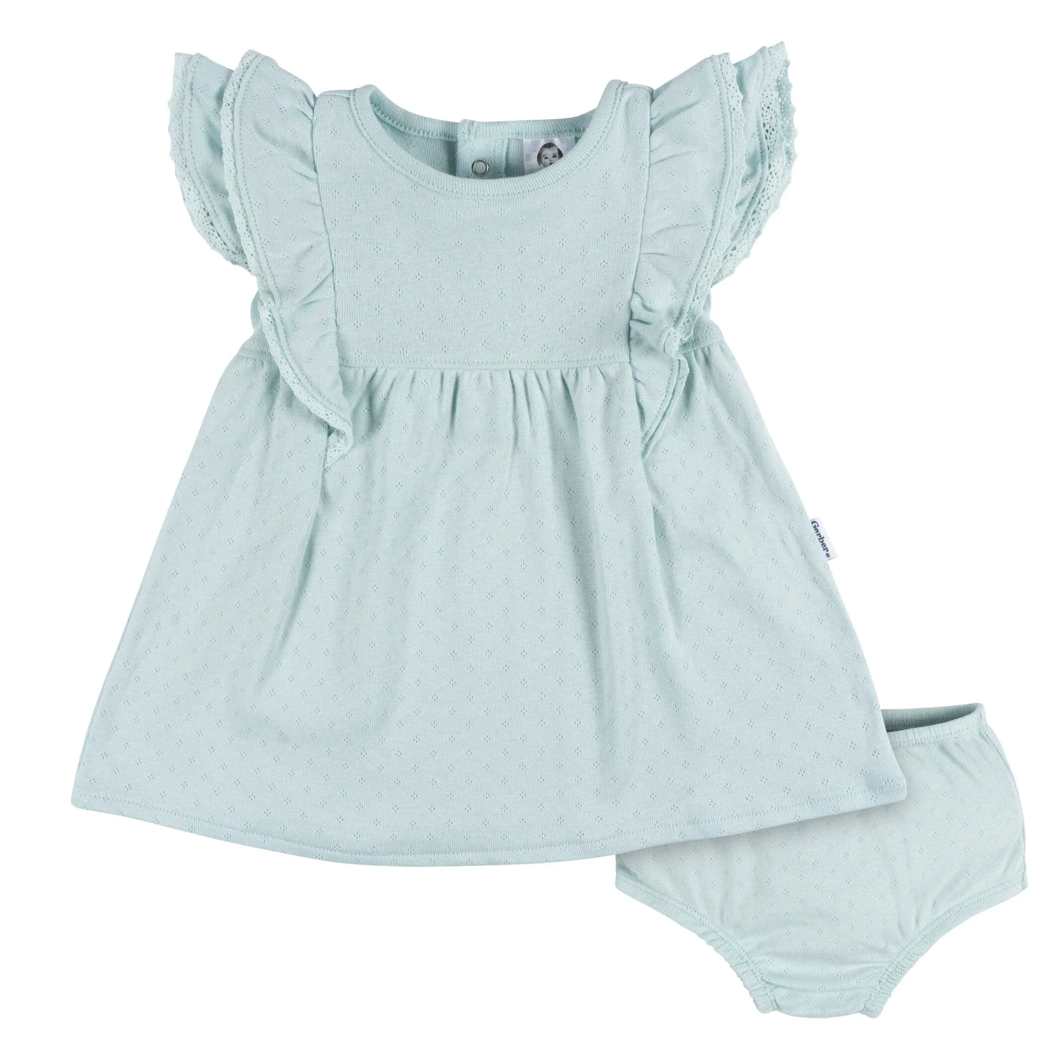 2-Piece Baby Girls Aqua Blue Dress & Diaper Cover Set Gerber Childrenswea