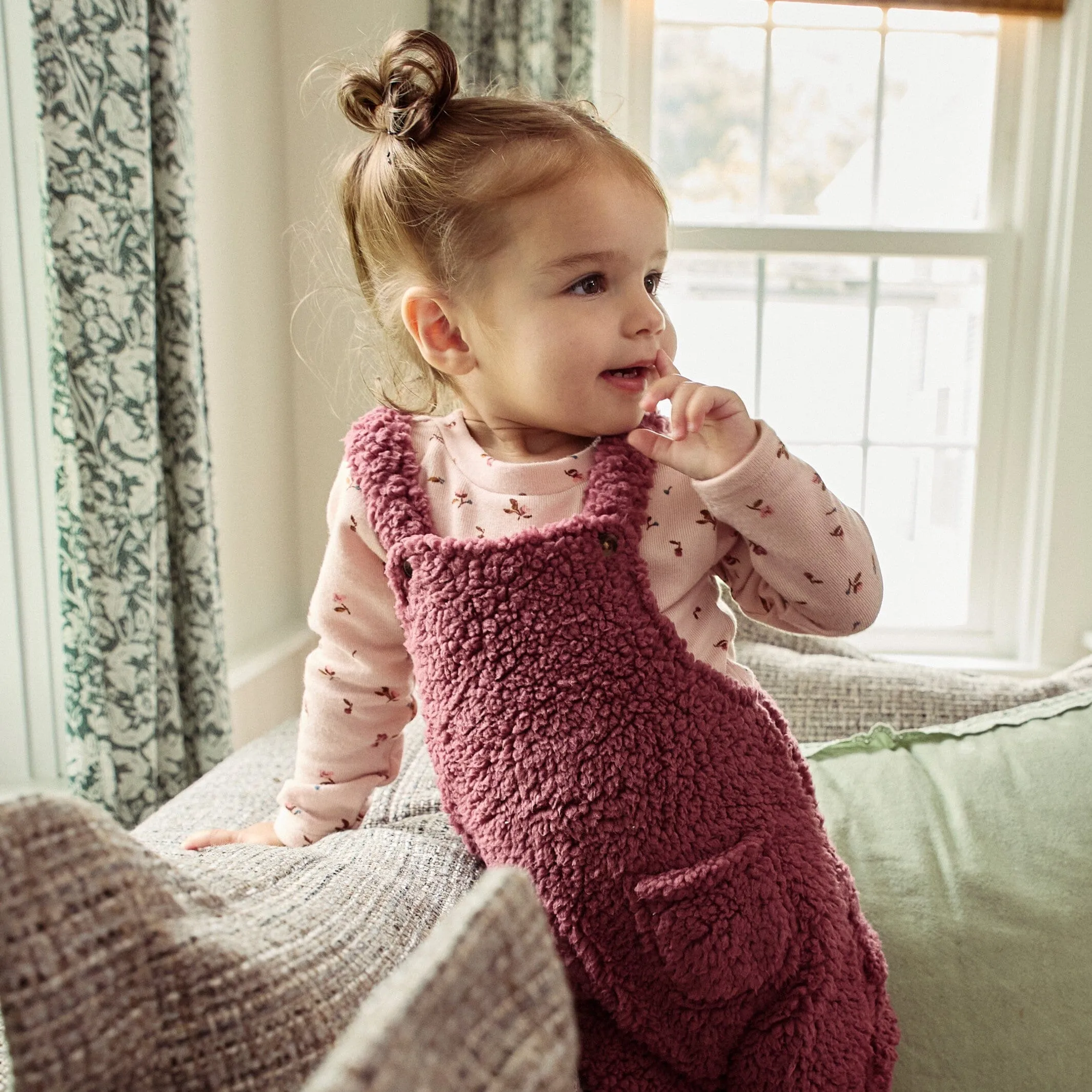 2-Piece Baby Girls Dark Rose Microplush Overalls Gerber Childrenswea