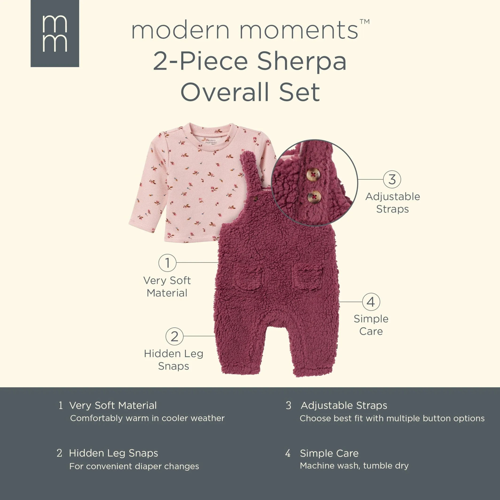 2-Piece Baby Girls Dark Rose Microplush Overalls Gerber Childrenswea