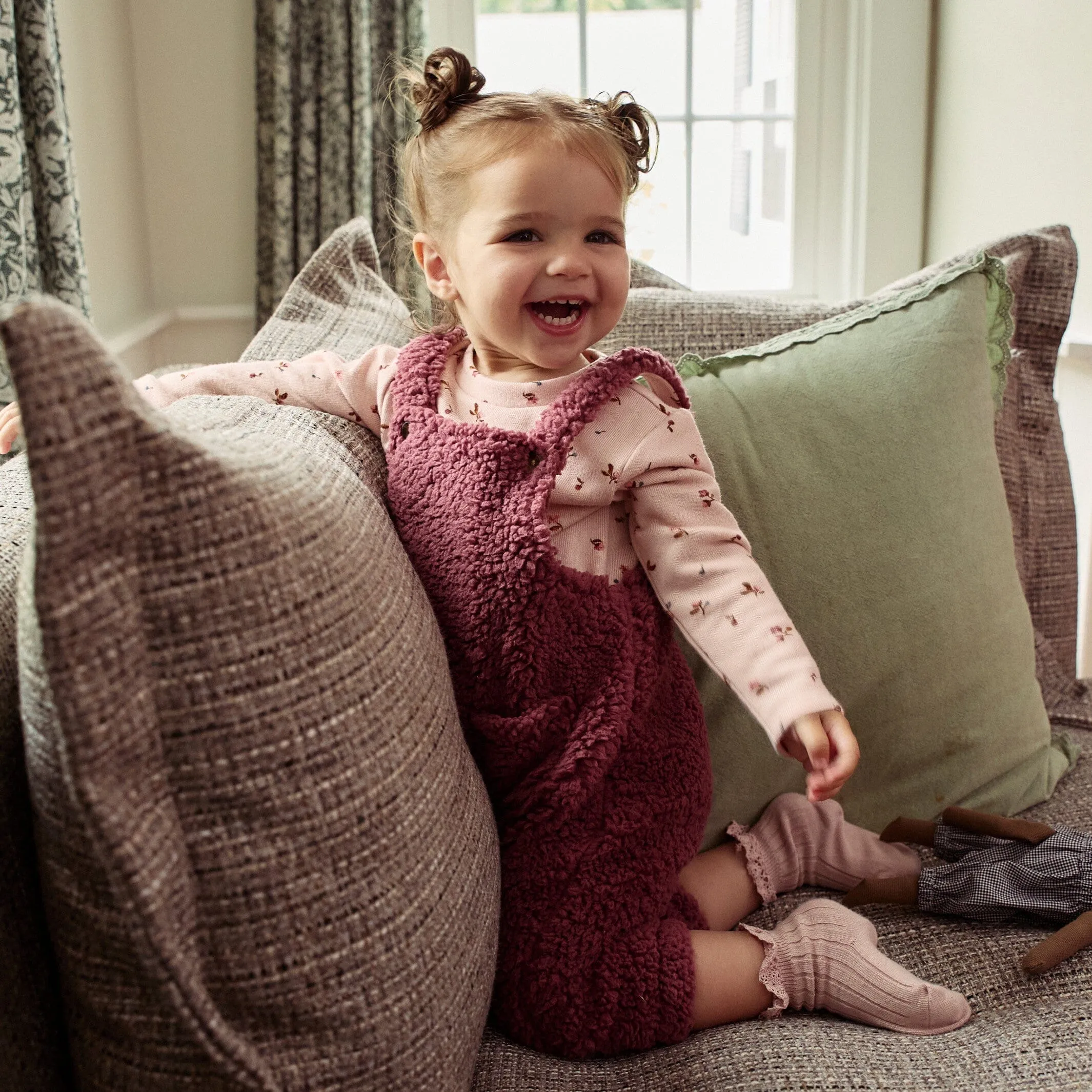 2-Piece Baby Girls Dark Rose Microplush Overalls Gerber Childrenswea
