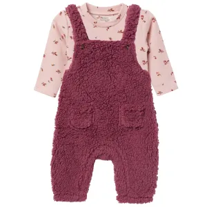 2-Piece Baby Girls Dark Rose Microplush Overalls Gerber Childrenswea