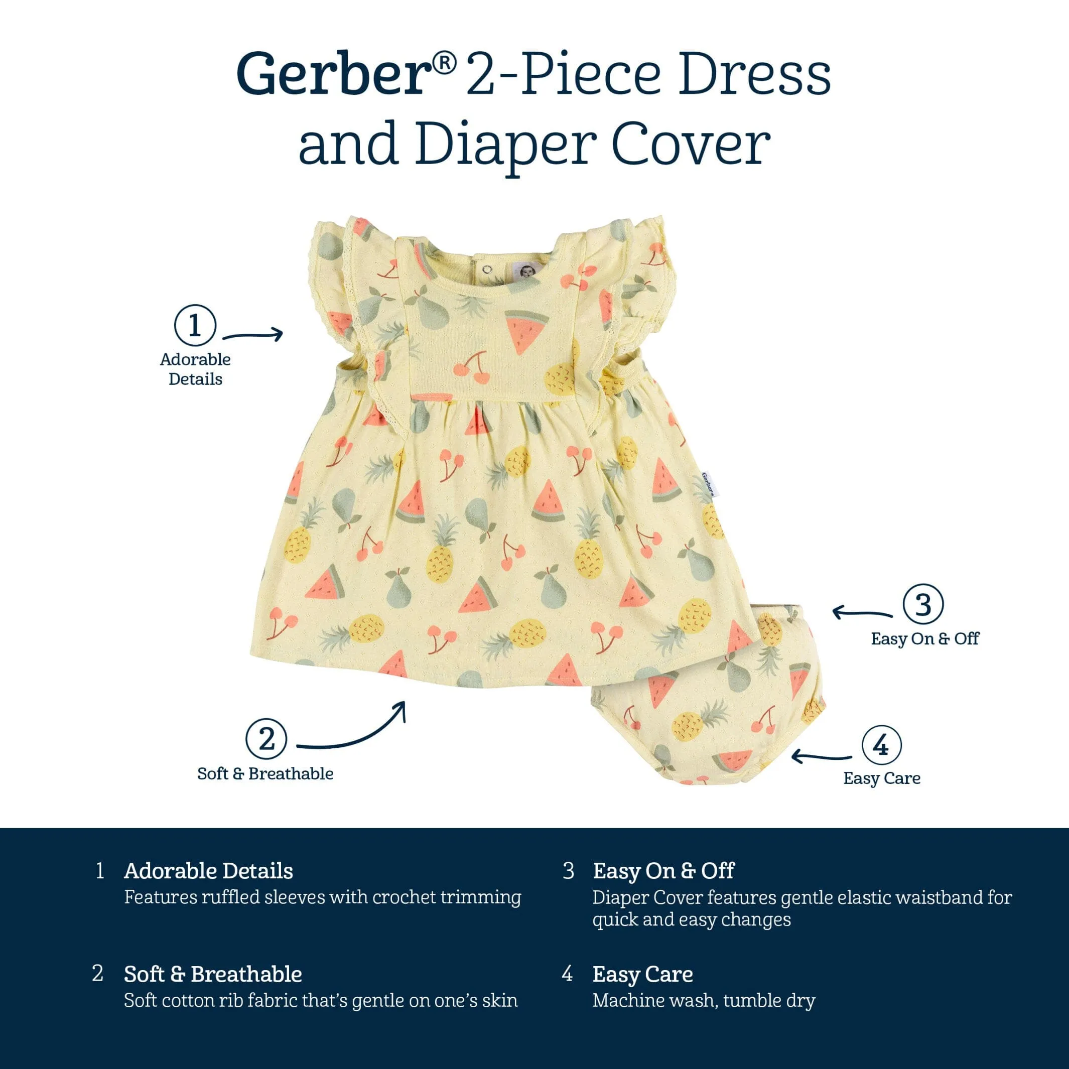 2-Piece Baby Girls Fruit Dress & Diaper Cover Set Gerber Childrenswea