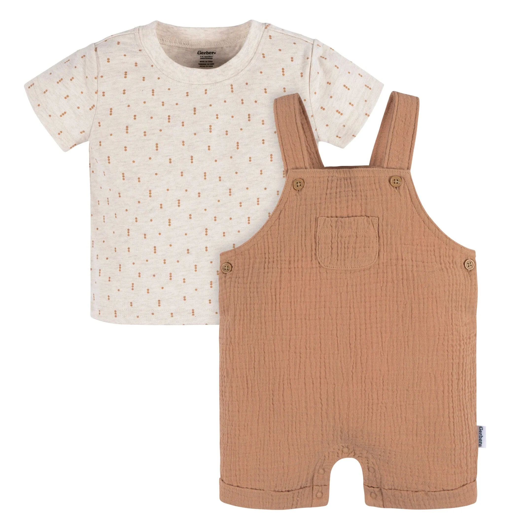 2-Piece Baby Neutral Dots Cotton Gauze Overall Romper and T-Shirt Set Gerber Childrenswea
