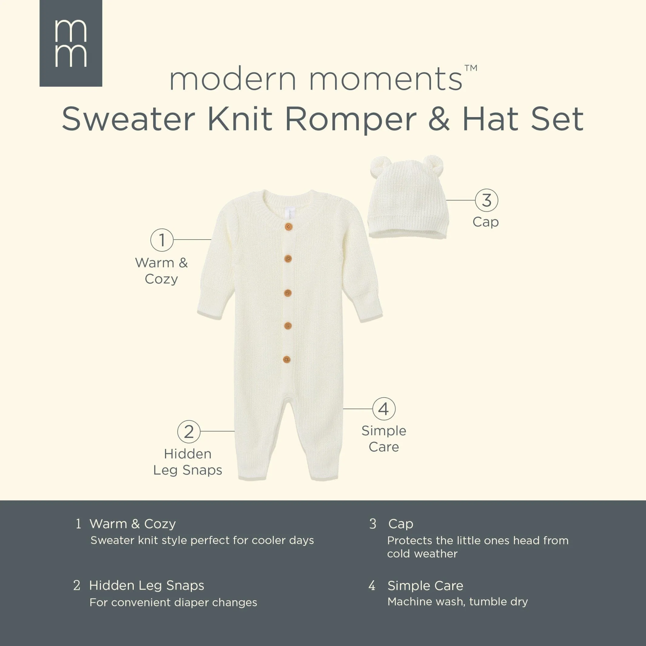 2-Piece Baby Neutral Ivory Sweater Romper & Hat Set Gerber Childrenswea