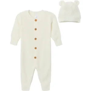 2-Piece Baby Neutral Ivory Sweater Romper & Hat Set Gerber Childrenswea