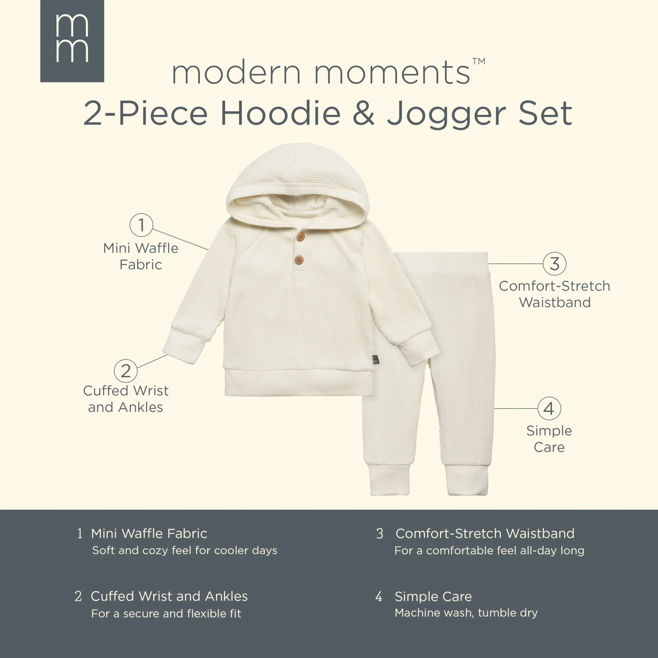 2-Piece Baby Neutral Ivory Waffle Hoodie and Pant Set Gerber Childrenswea