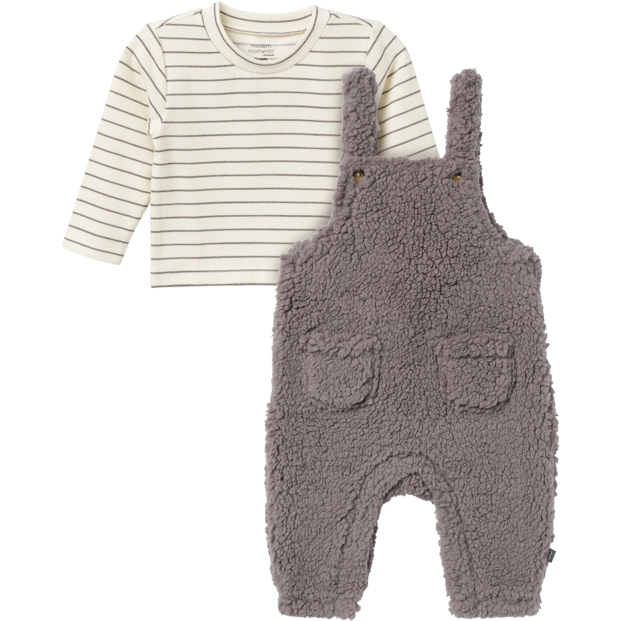 2-Piece Baby Neutral Medium Gray Microplush Overalls Gerber Childrenswea