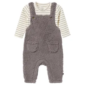 2-Piece Baby Neutral Medium Gray Microplush Overalls Gerber Childrenswea