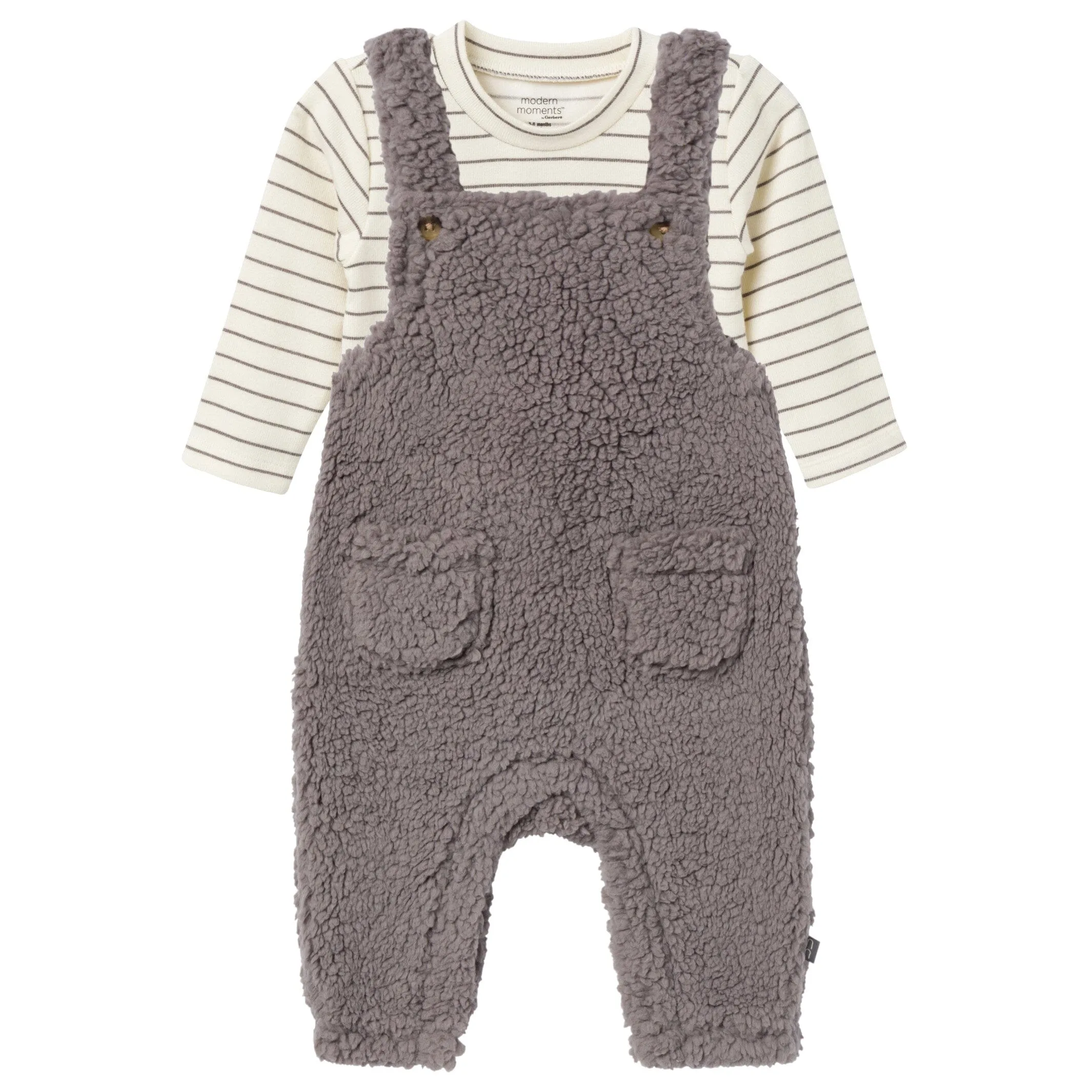 2-Piece Baby Neutral Medium Gray Microplush Overalls Gerber Childrenswea