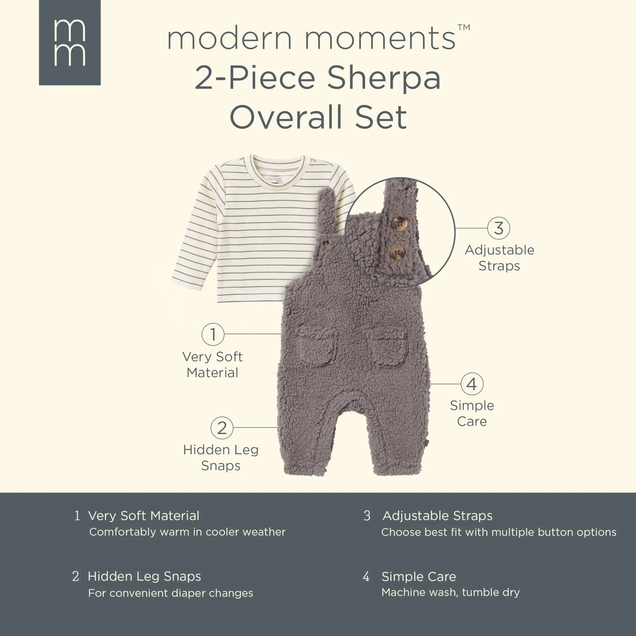 2-Piece Baby Neutral Medium Gray Microplush Overalls Gerber Childrenswea
