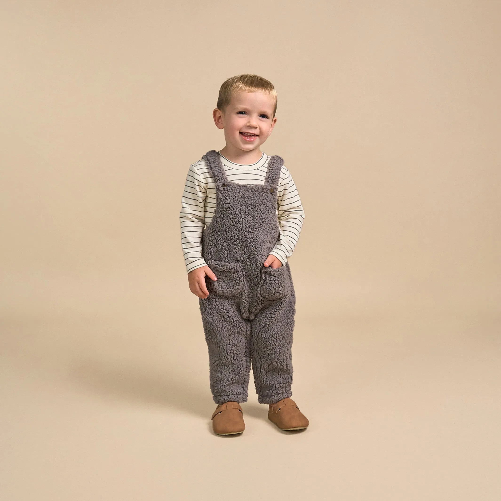 2-Piece Baby Neutral Medium Gray Microplush Overalls Gerber Childrenswea