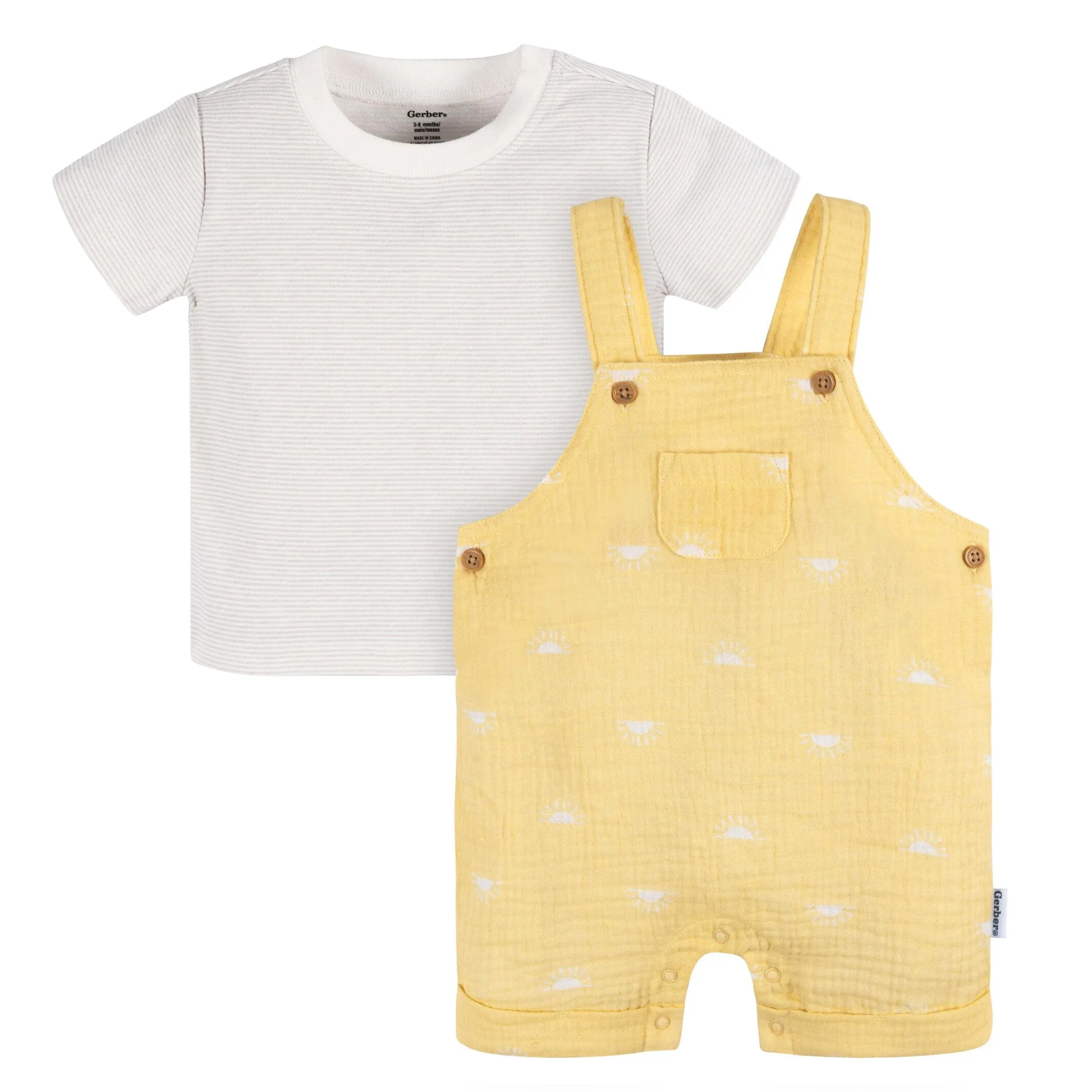 2-Piece Baby Neutral Sunrise Cotton Gauze Overall Romper and T-Shirt Set Gerber Childrenswea