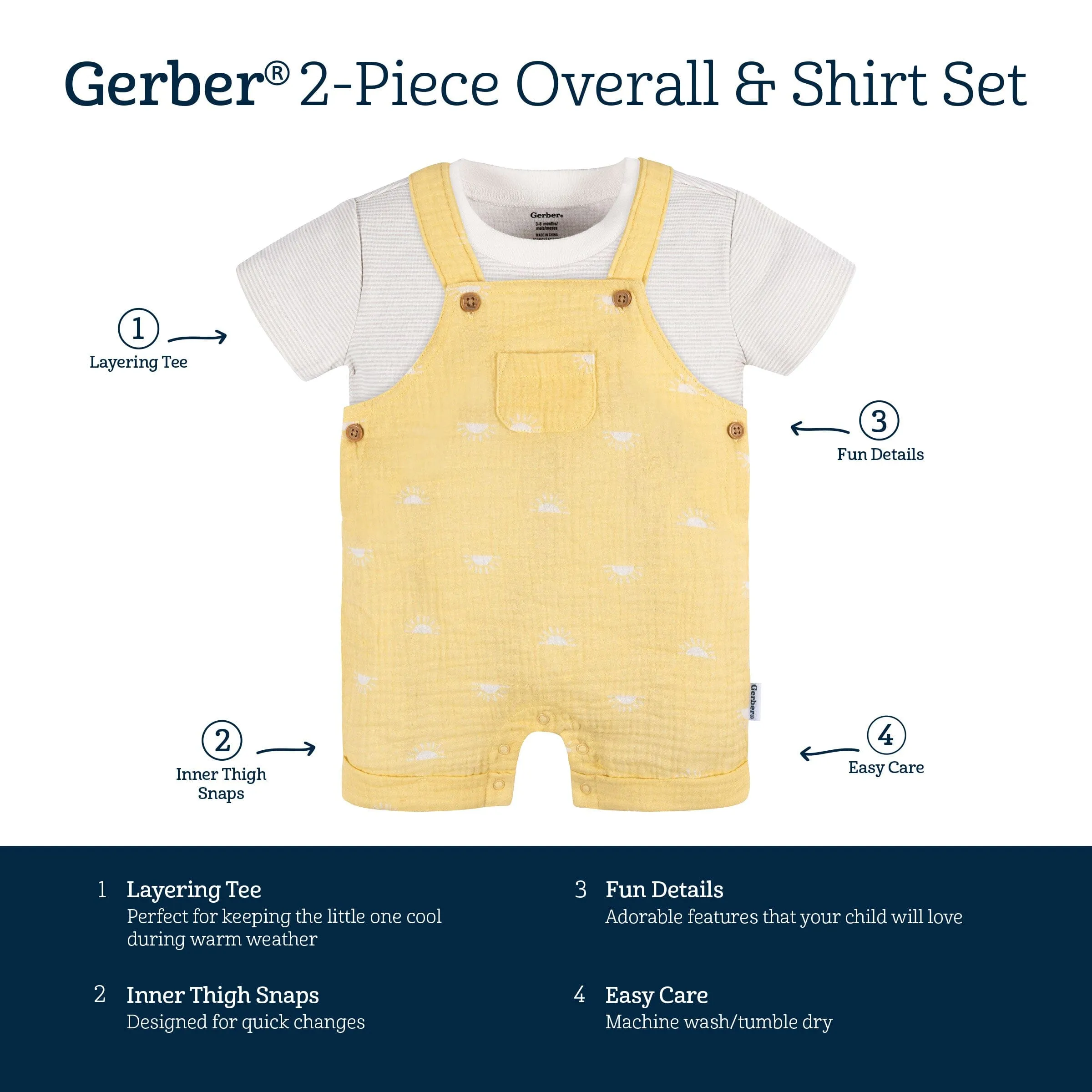 2-Piece Baby Neutral Sunrise Cotton Gauze Overall Romper and T-Shirt Set Gerber Childrenswea