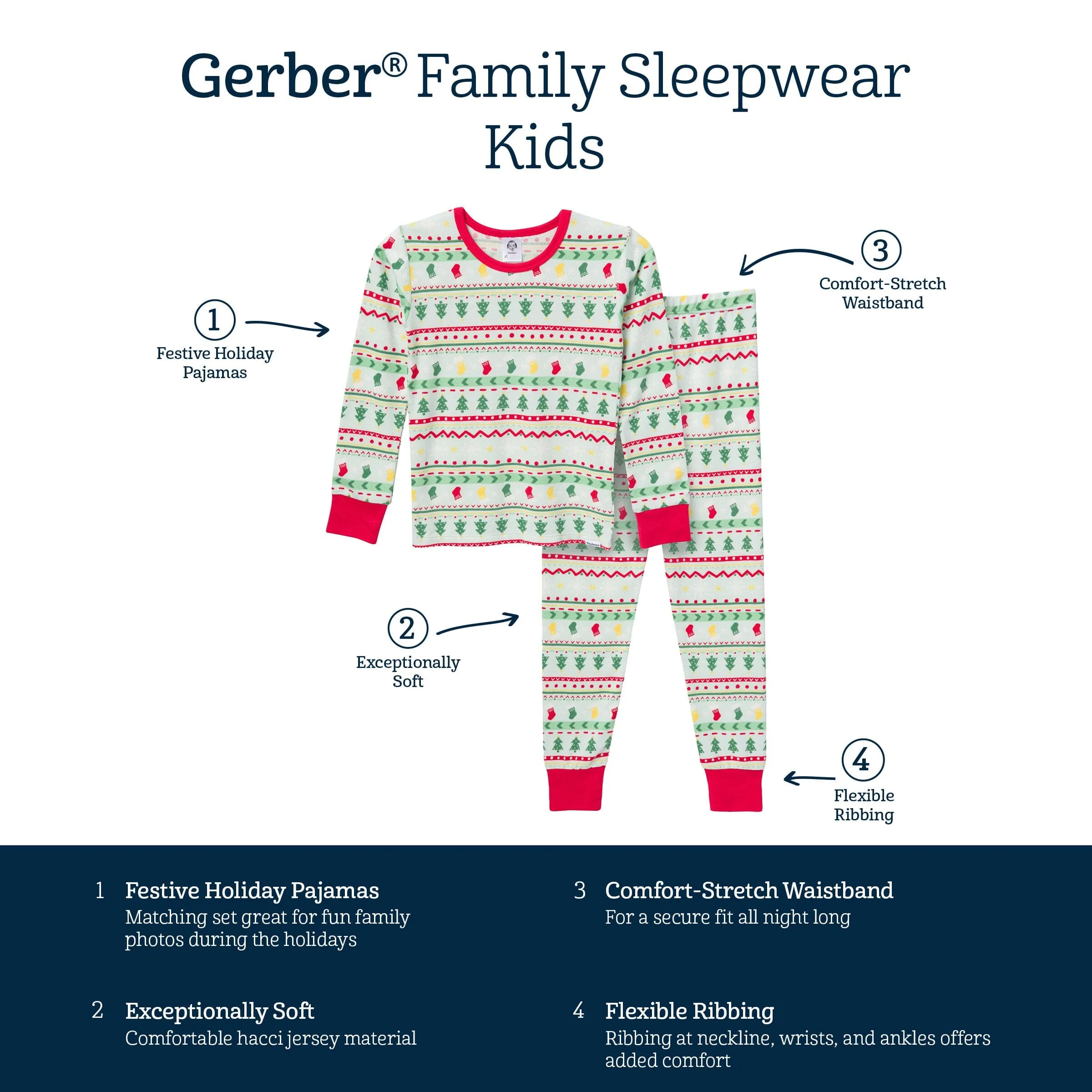 2-Piece Big Kids Neutral Oh What Fun Fair Isle Hacci Snug Fit Pajama Set Gerber Childrenswea