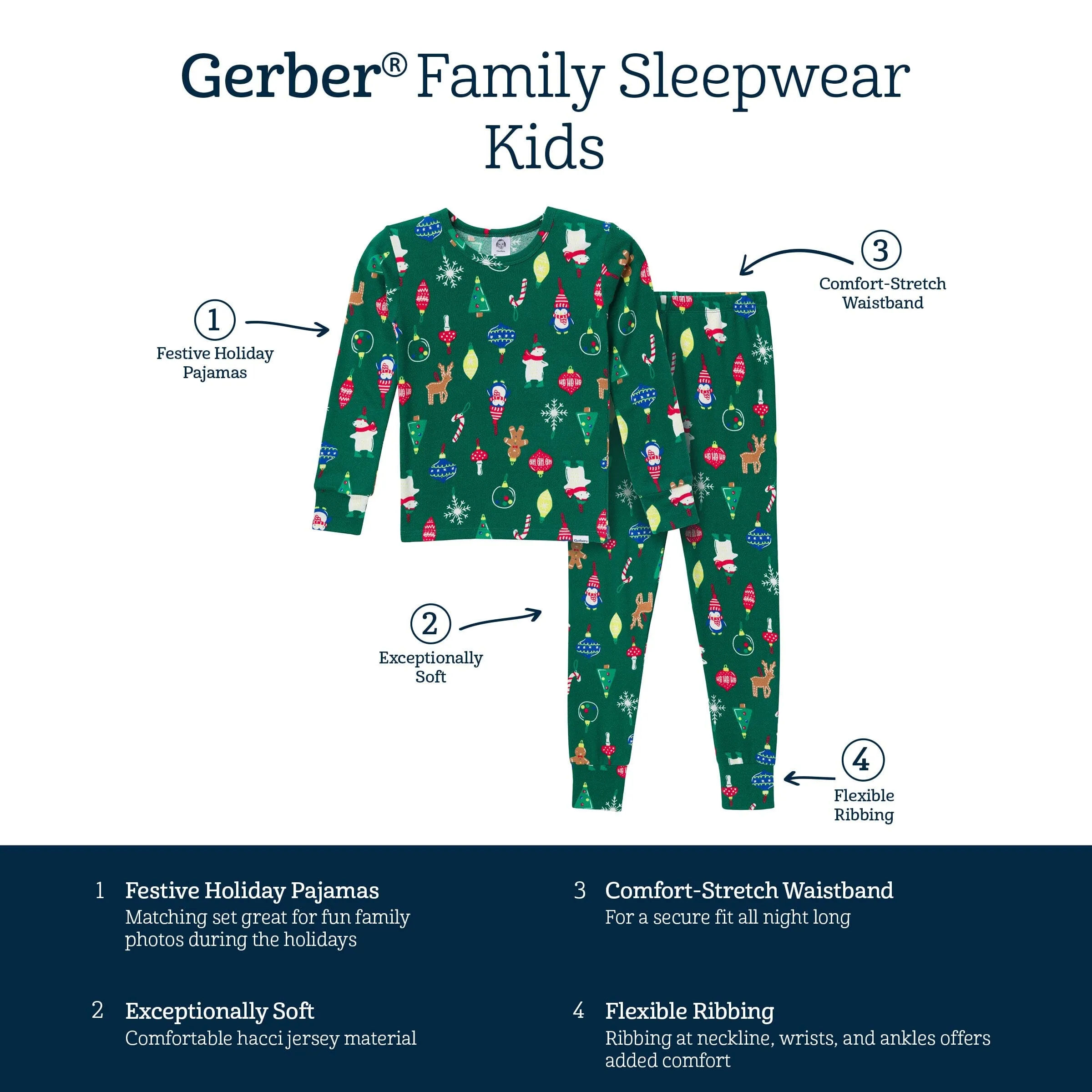 2-Piece Big Kids Neutral Ornaments Hacci Snug Fit Pajama Set Gerber Childrenswea