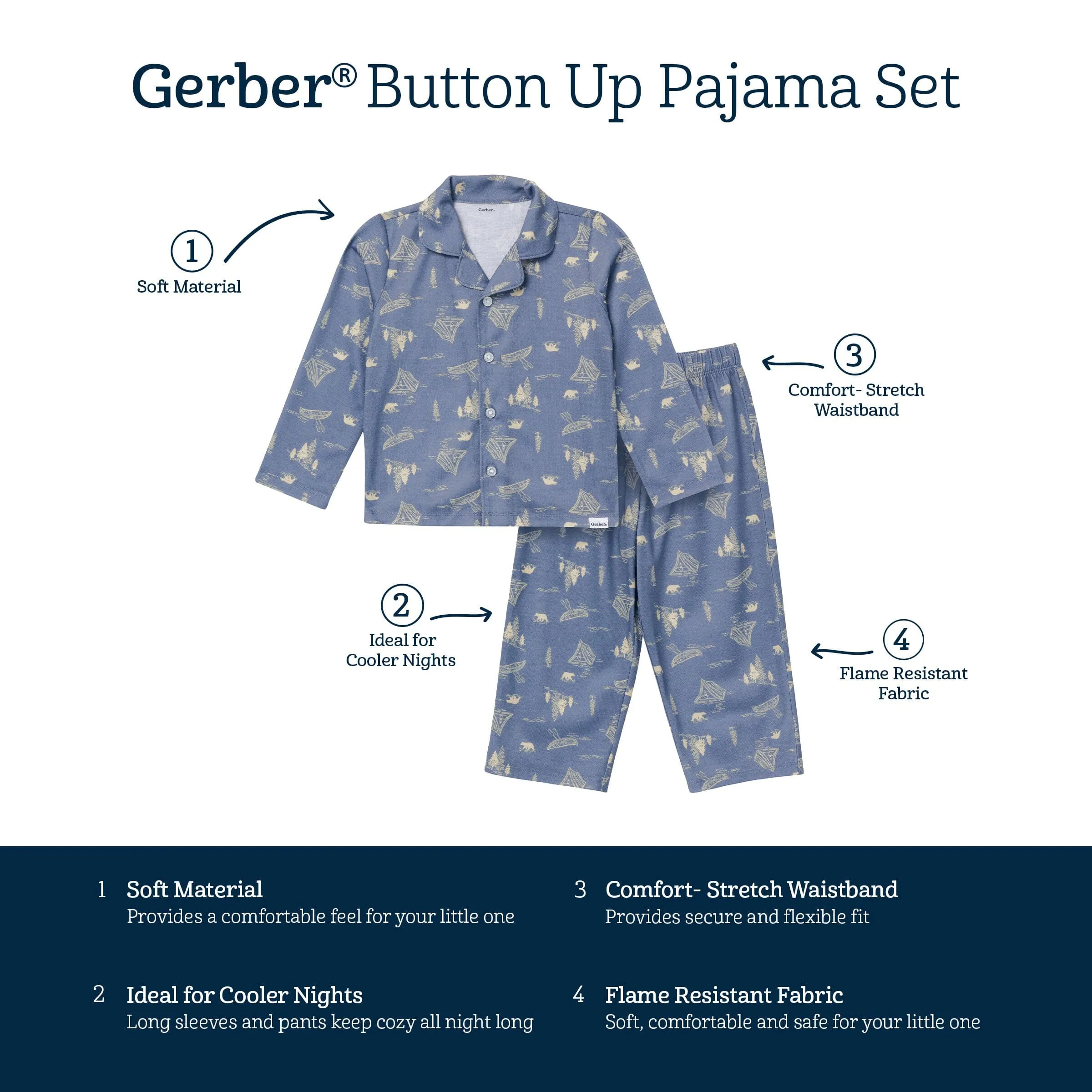 2-Piece Infant & Toddler Boys Bear Button Up Pajama Set Gerber Childrenswea
