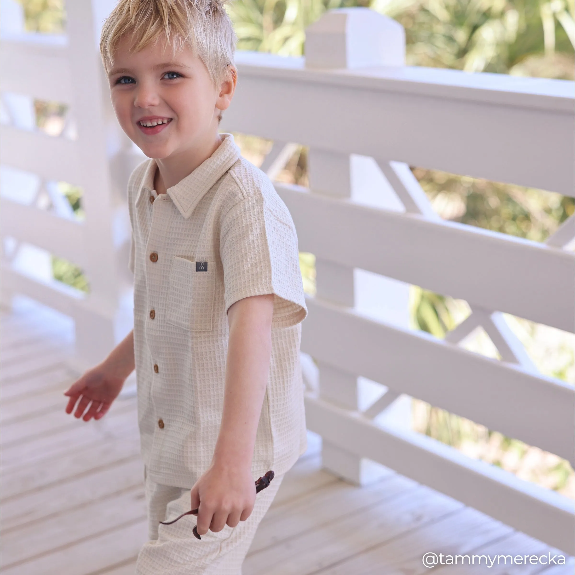 2-Piece Infant & Toddler Boys Beige Button Front Shirt and Shorts Set Gerber Childrenswea
