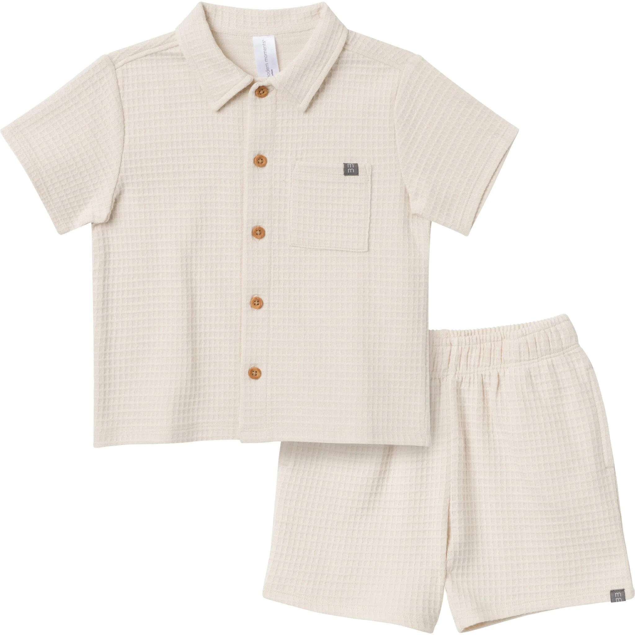 2-Piece Infant & Toddler Boys Beige Button Front Shirt and Shorts Set Gerber Childrenswea