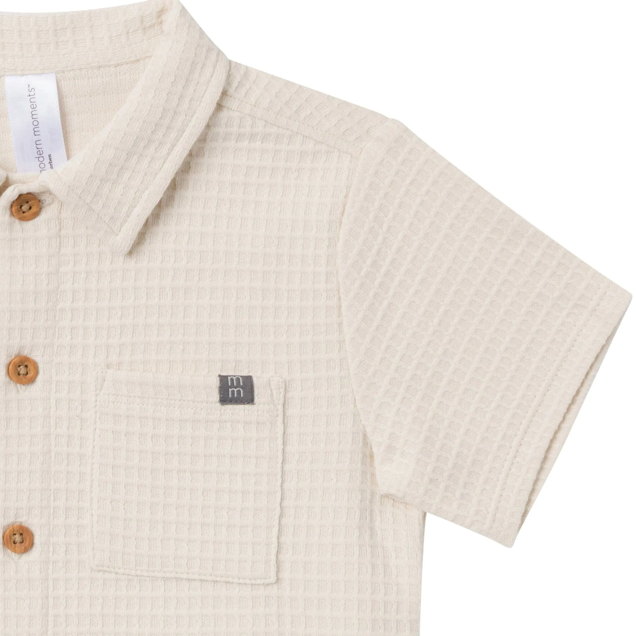 2-Piece Infant & Toddler Boys Beige Button Front Shirt and Shorts Set Gerber Childrenswea