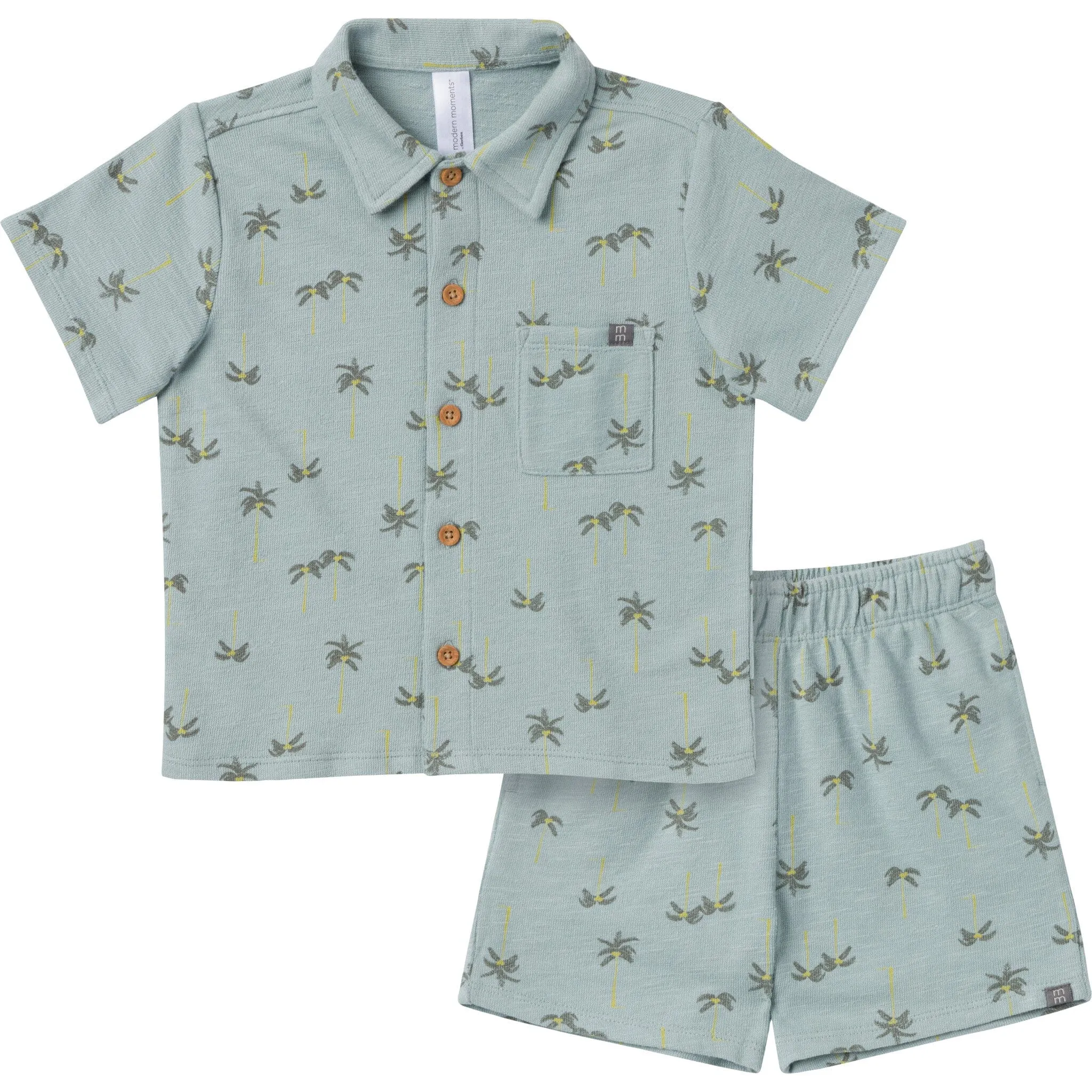 2-Piece Infant & Toddler Boys Blue Palms Button Front Shirt and Shorts Set Gerber Childrenswea