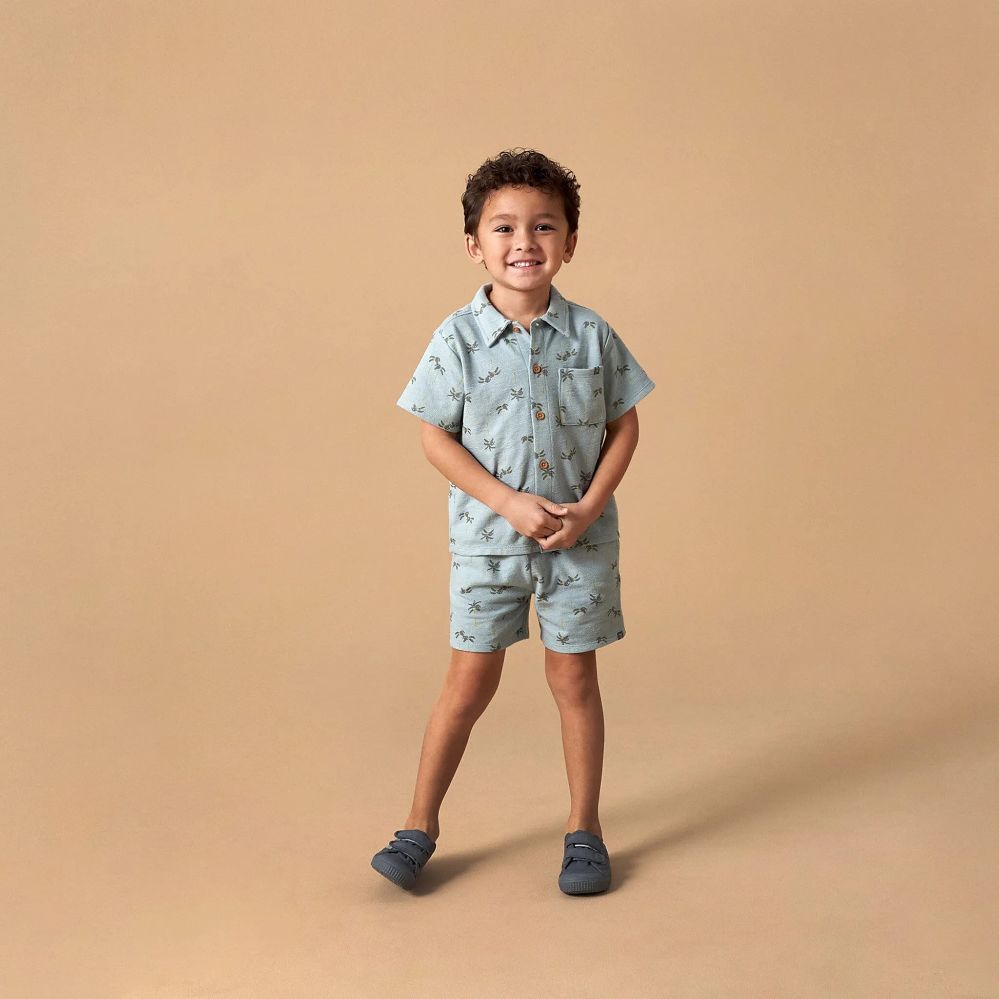 2-Piece Infant & Toddler Boys Blue Palms Button Front Shirt and Shorts Set Gerber Childrenswea