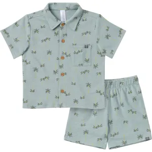2-Piece Infant & Toddler Boys Blue Palms Button Front Shirt and Shorts Set Gerber Childrenswea