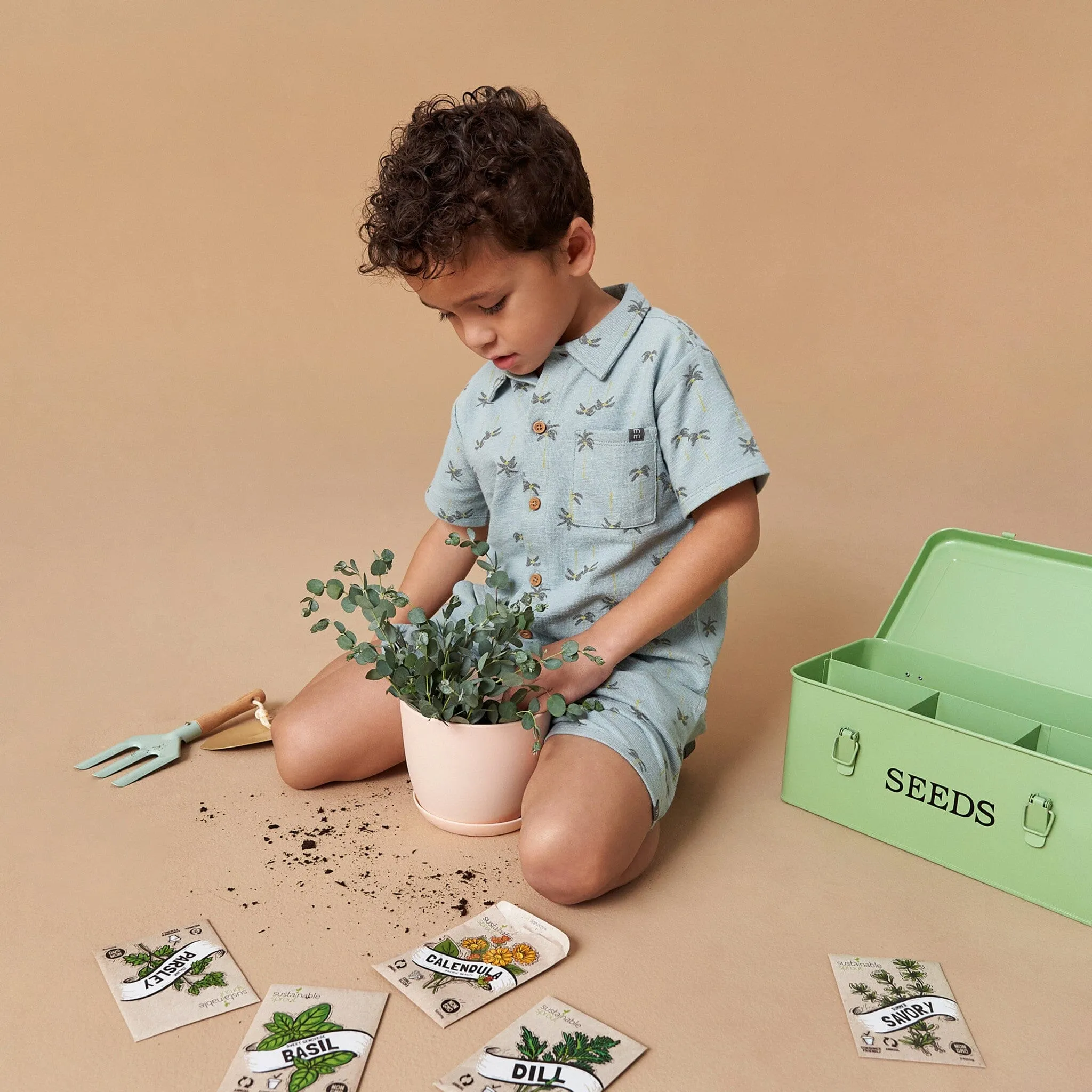 2-Piece Infant & Toddler Boys Blue Palms Button Front Shirt and Shorts Set Gerber Childrenswea