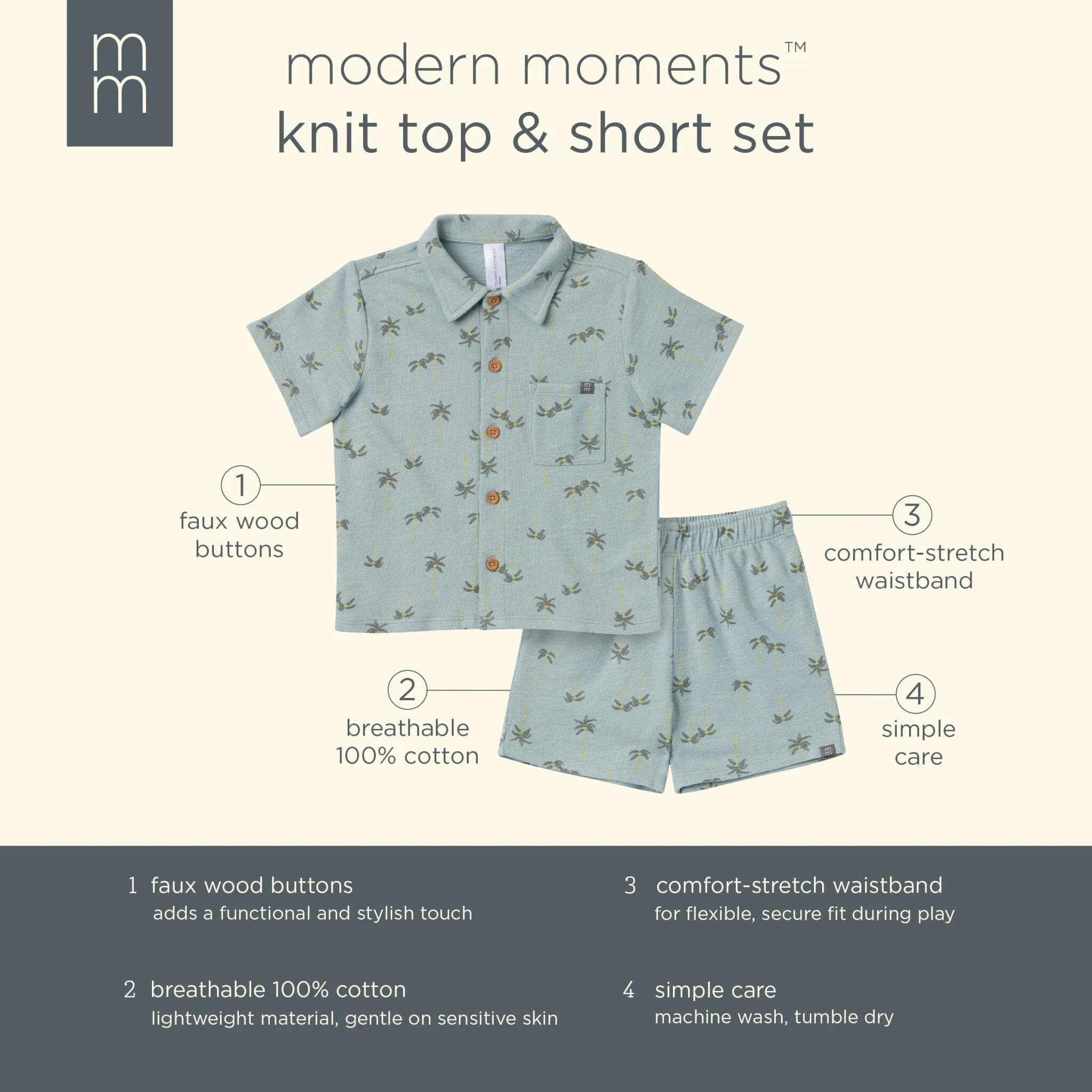 2-Piece Infant & Toddler Boys Blue Palms Button Front Shirt and Shorts Set Gerber Childrenswea