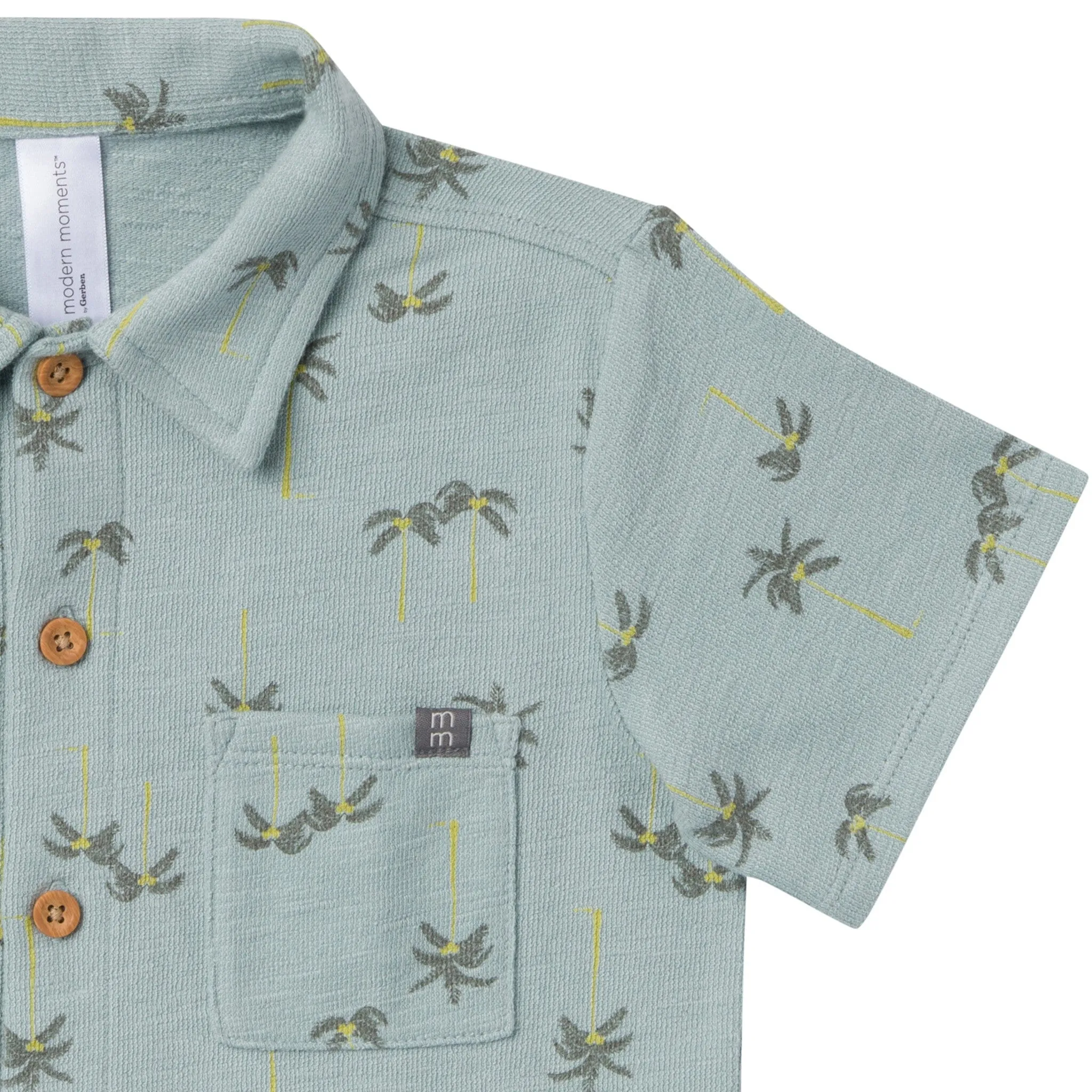 2-Piece Infant & Toddler Boys Blue Palms Button Front Shirt and Shorts Set Gerber Childrenswea