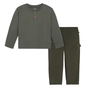 2-Piece Infant & Toddler Boys Dark Green Henley Shirt and Pant Set Gerber Childrenswea