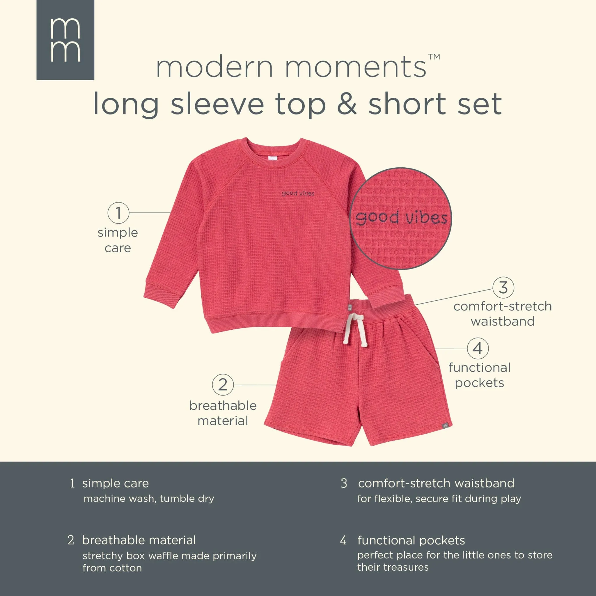 2-Piece Infant & Toddler Boys Dusty Red Long Sleeve Top and Shorts Set Gerber Childrenswea