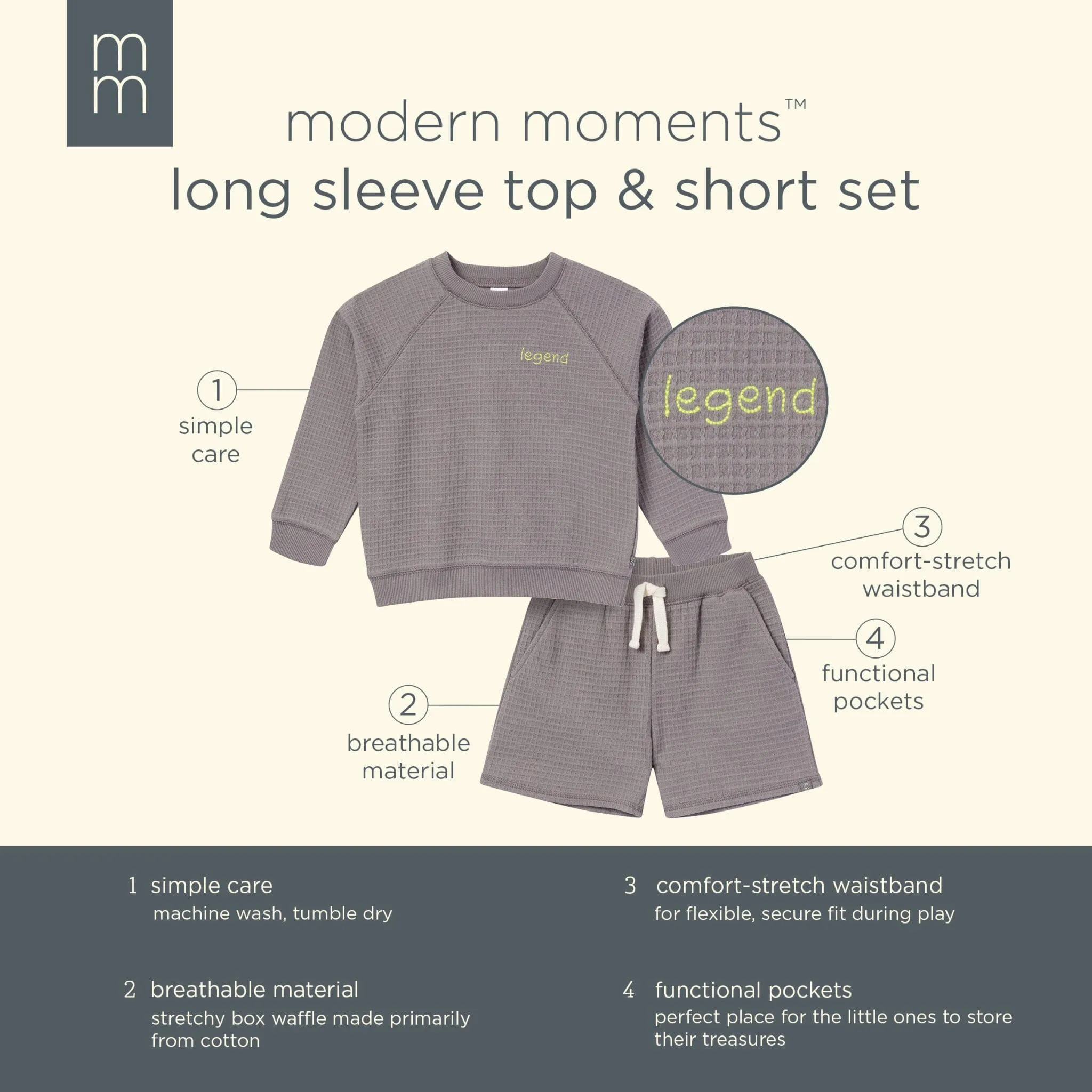 2-Piece Infant & Toddler Boys Grey Long Sleeve Top and Shorts Set Gerber Childrenswea