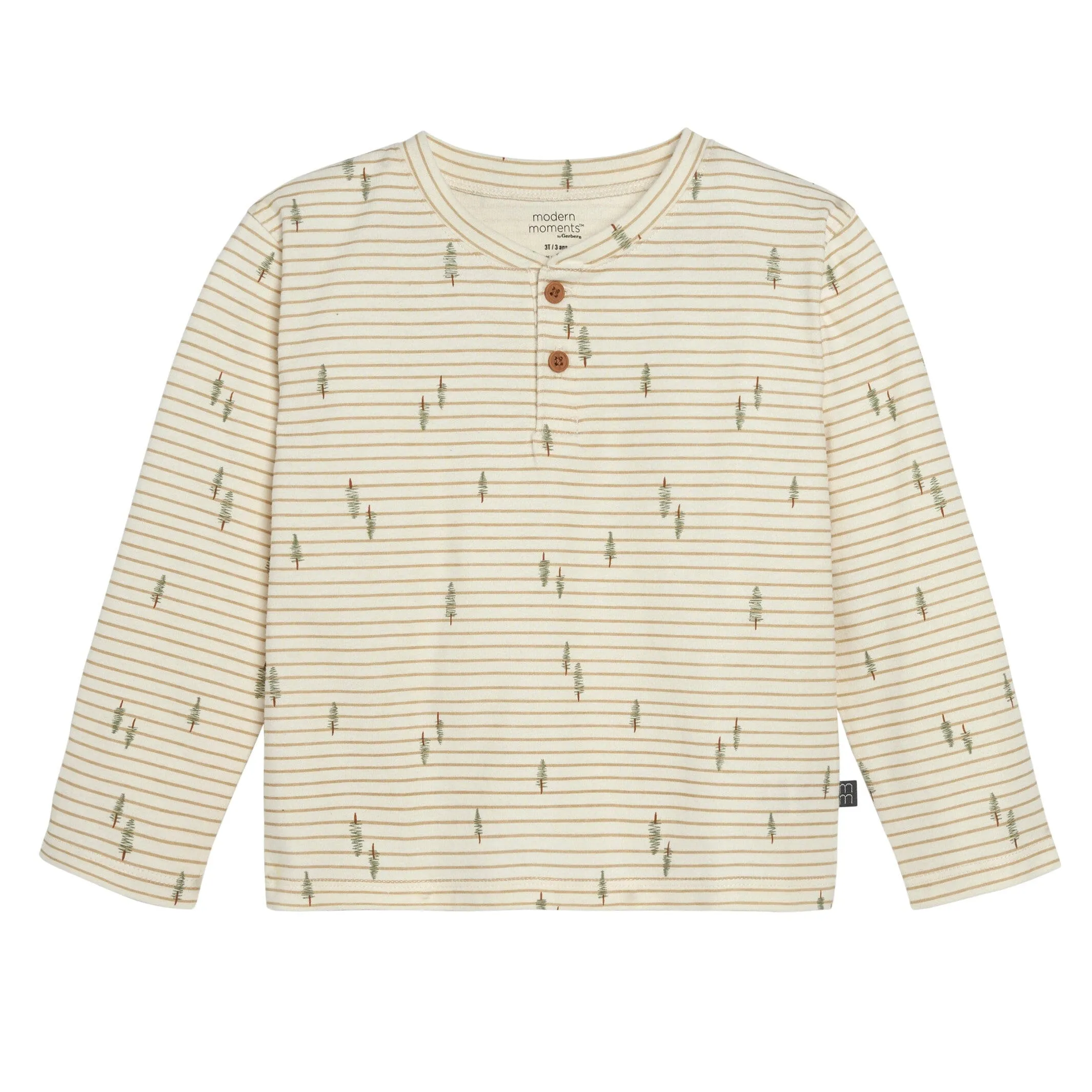 2-Piece Infant & Toddler Boys Light Beige Trees Henley Shirt and Pant Set Gerber Childrenswea