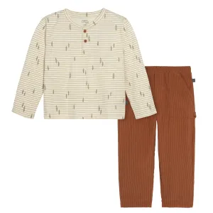 2-Piece Infant & Toddler Boys Light Beige Trees Henley Shirt and Pant Set Gerber Childrenswea