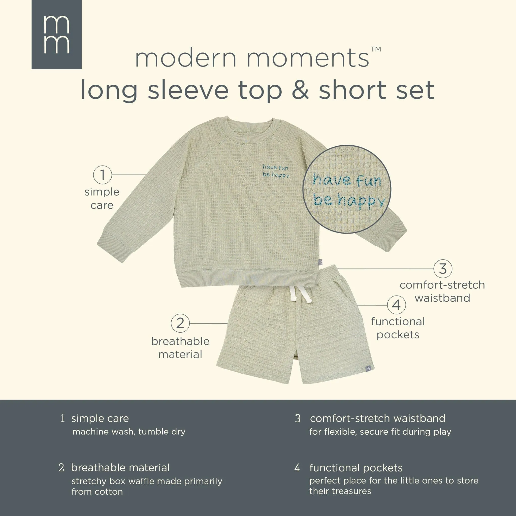 2-Piece Infant & Toddler Boys Light Green Long Sleeve Top and Shorts Set Gerber Childrenswea