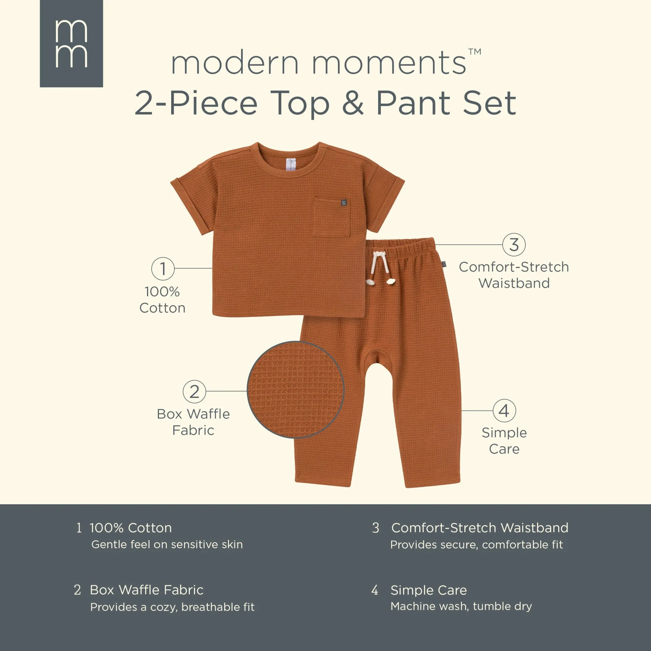 2-Piece Infant & Toddler Boys Medium Brown Pants and Shirt Set Gerber Childrenswea