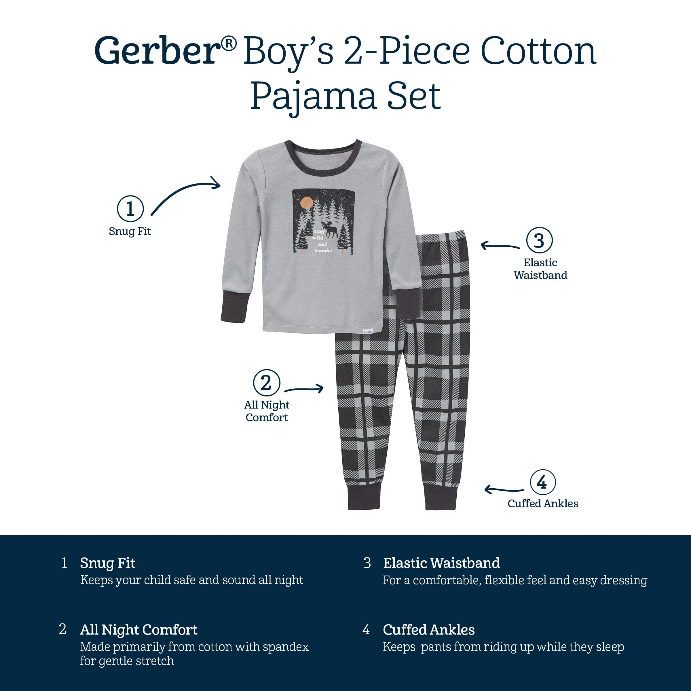 2-Piece Infant & Toddler Boys Moose Long Sleeve Pajama Set Gerber Childrenswea