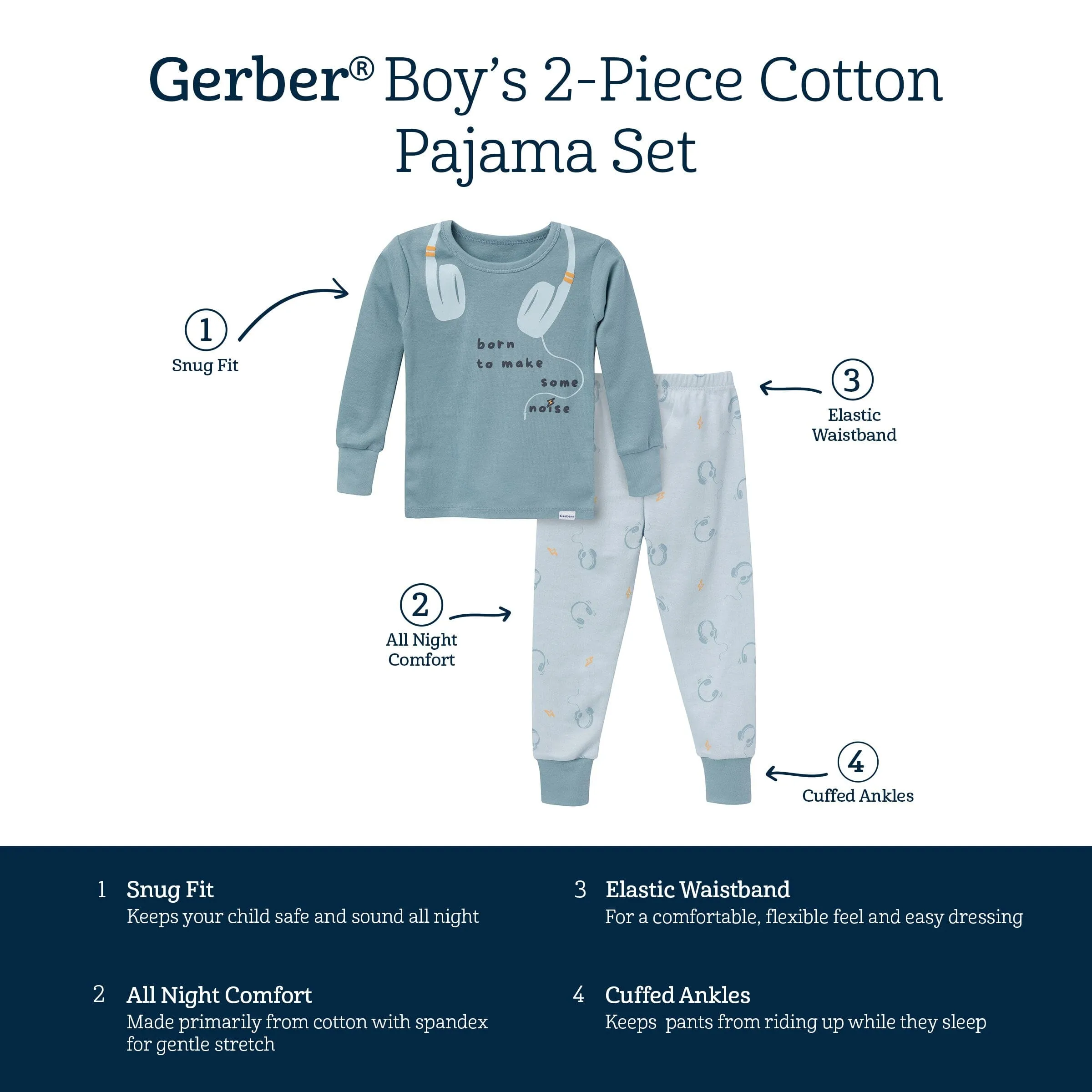 2-Piece Infant & Toddler Boys Music Long Sleeve Pajama Set Gerber Childrenswea