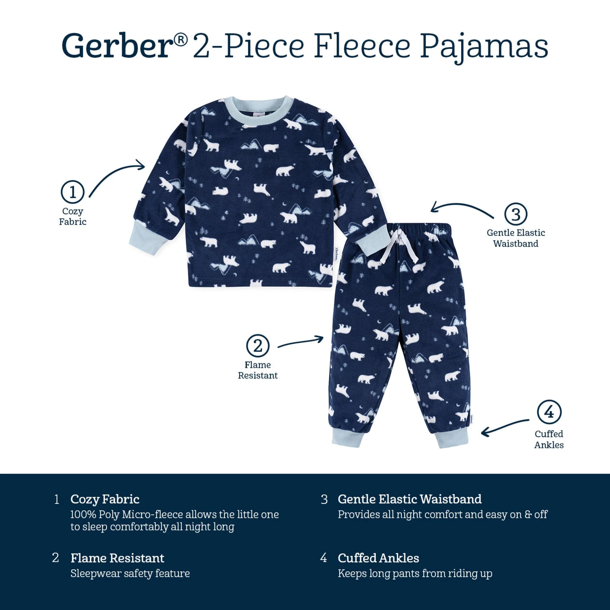 2-Piece Infant & Toddler Boys Polar Bears Fleece Pajamas Gerber Childrenswea