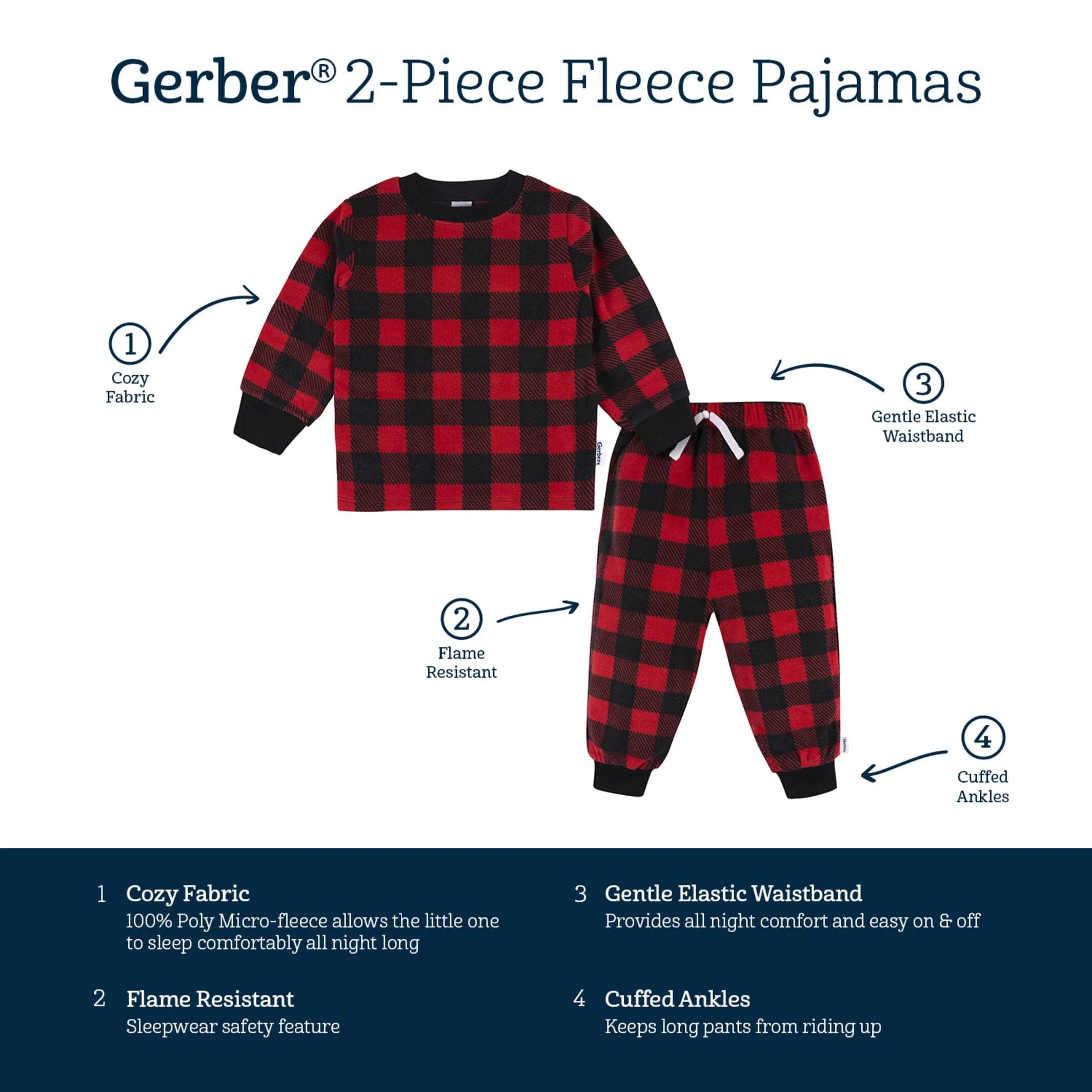 2-Piece Infant & Toddler Boys Red Plaid Fleece Pajamas Gerber Childrenswea